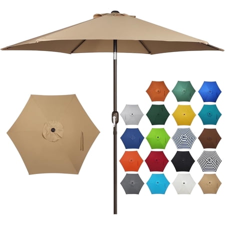 edx 7.5' Outdoor Patio Umbrella, Outdoor Table Umbrella, Yard Umbrella, Market Umbrella with 8 Sturdy Ribs, Push Button Tilt and Crank, Brown