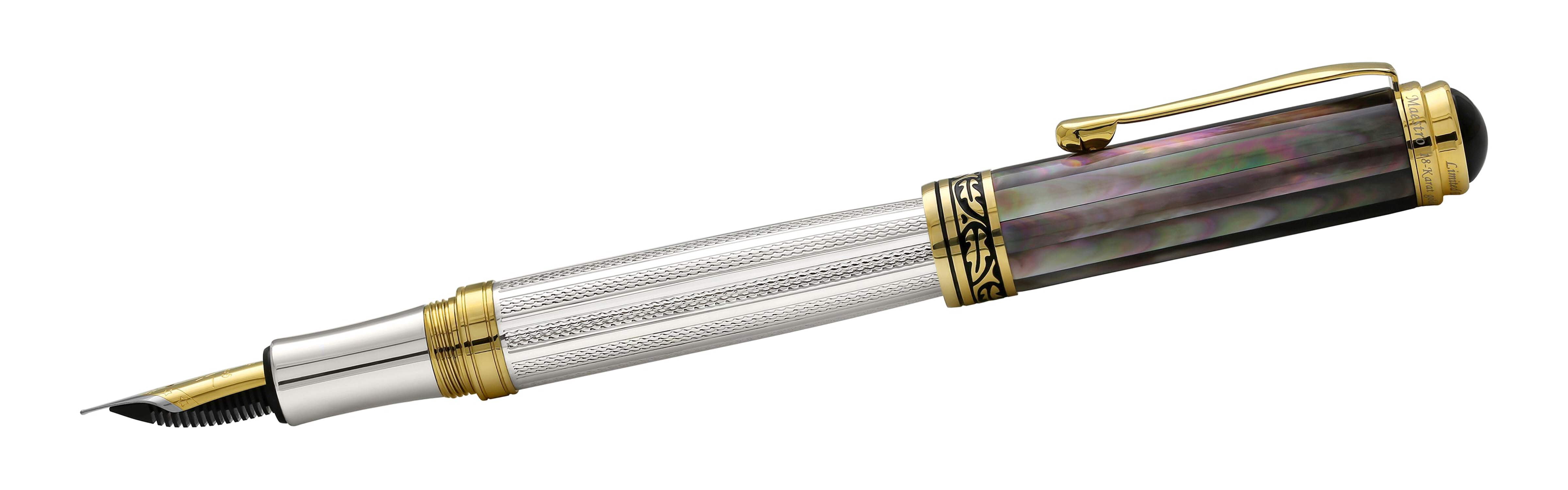 Xezo Xezo Maestro® 925 Sterling Silver Fountain Pen (Fine Nib) - Tahitian Black Mother of Pearl Cap