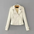 thumbnail image 2 of outfmvch jackets for women casual solid color lapel zipper long sleeve leather jacket coat womens tops cardigan for women white, 2 of 7