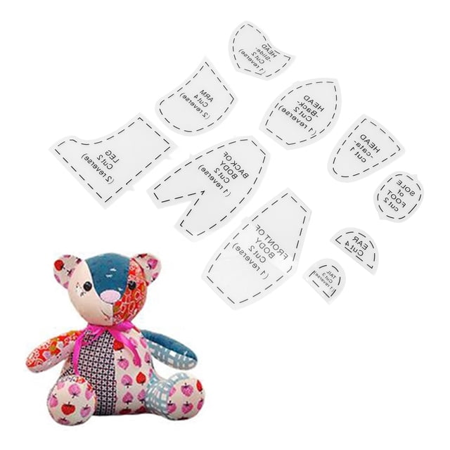 Memory Bear Sewing Patterns Template Ruler Set, 10 Pcs Memory Bear Template Ruler Acrylic Sewing Pattern Set for Cute Doll Making, Bear Sewing Pattern Ruler Quilting Template