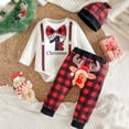 thumbnail image 2 of mgoYE My 1st Christmas Oufit Christmas Baby Boy Outfit Infant Romper Plaid Pants Hat 3Pcs 6-9 Months, 2 of 9