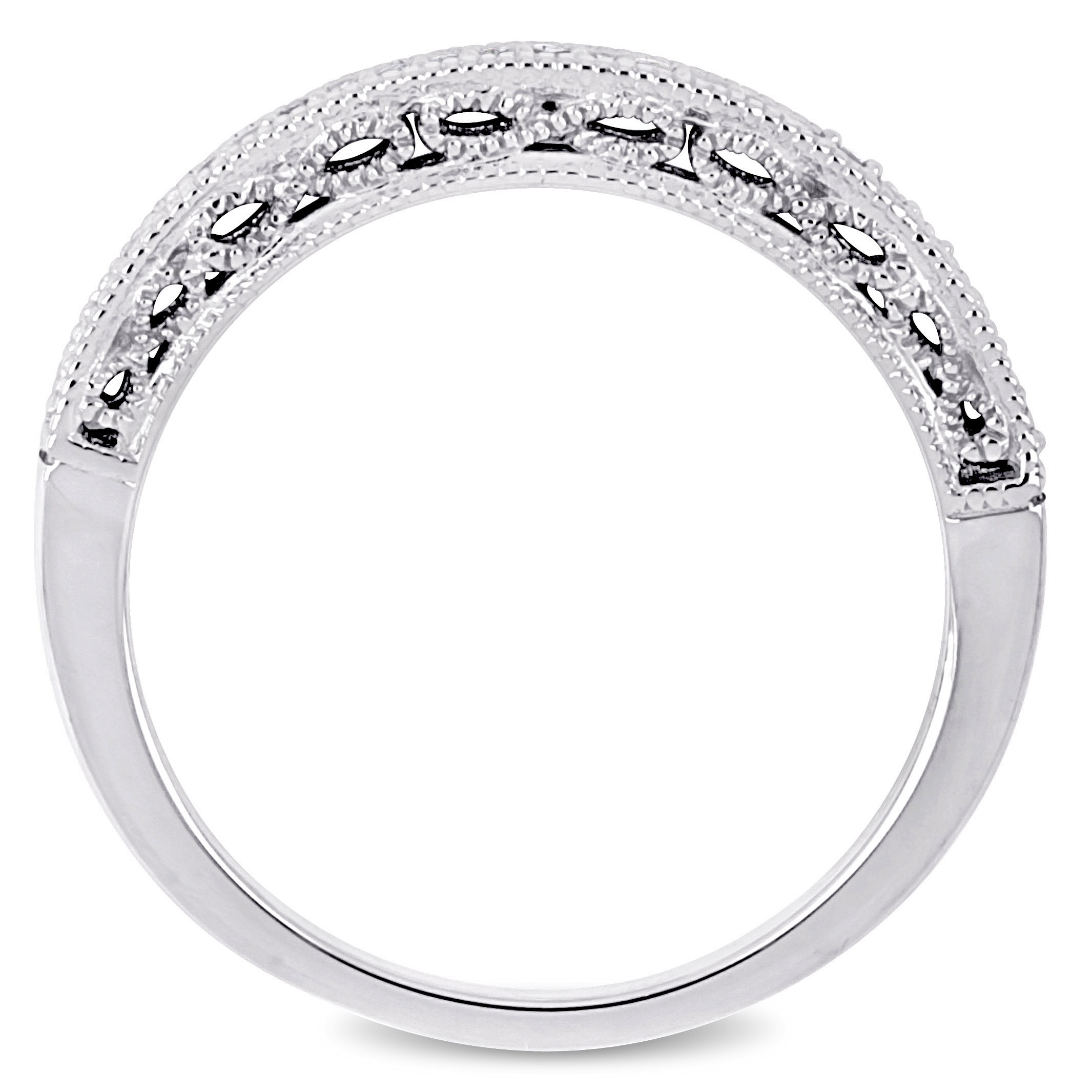 Everly Women's Bridal Engagement Anniversary 1/10 CT T.W. Round-Cut Diamond 10kt White Gold Semi-Eternity Ring with Milgrain Detail and Pave Setting (G-H, I2-I3) - image 5 of 9