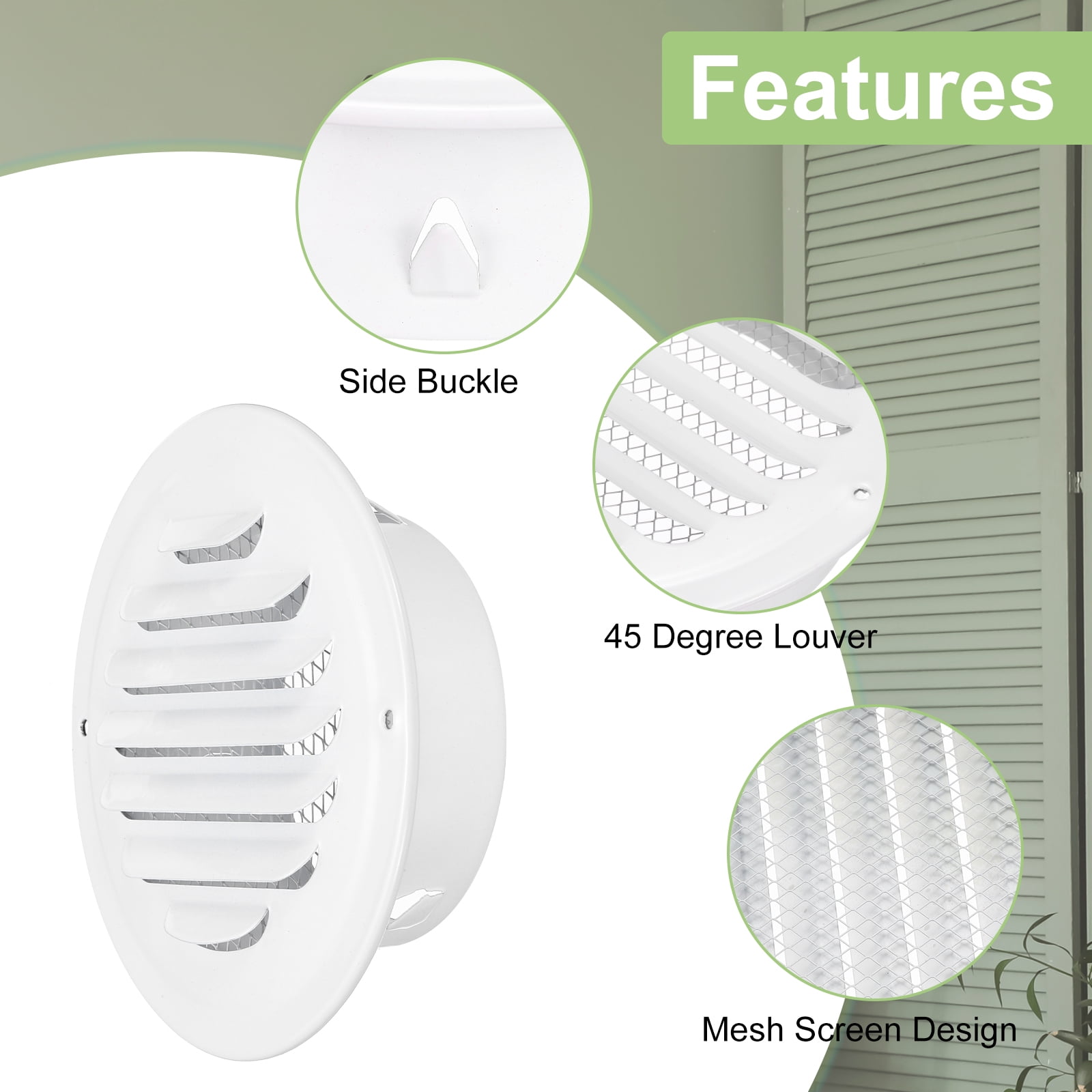 Uxcell Round Soffit Vent, Stainless Steel Wall Vent Grille Cover Exterior Exhaust Louvered Vent White 4 Inch