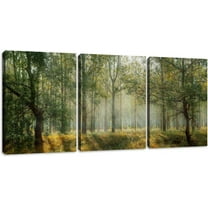 Forest Canvas Wall Art Decor 3 Panel Green Tree Picture Print Poster Decorative Painting Wall Art for Living Room Bedroom Office Home Decor Stretched Framed Ready to Hang - 36" Wx16 H
