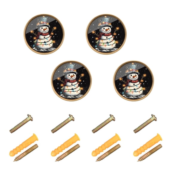 Kitchen Cabinet Knobs Cabinet Handles 1.25 inch Diameter Zinc Alloy Happy Snowman with Colorful Lights 4 Pack