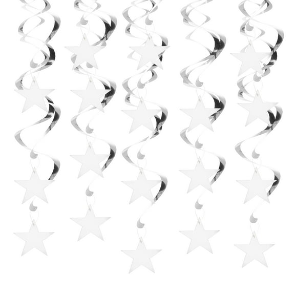 18pcs Hanging Stars Decorations, 27inch Star Hanging Decorations Party Supplies Shiny Twinkle Streamers for Wedding Birthday Party Graduation Ceiling, Silver