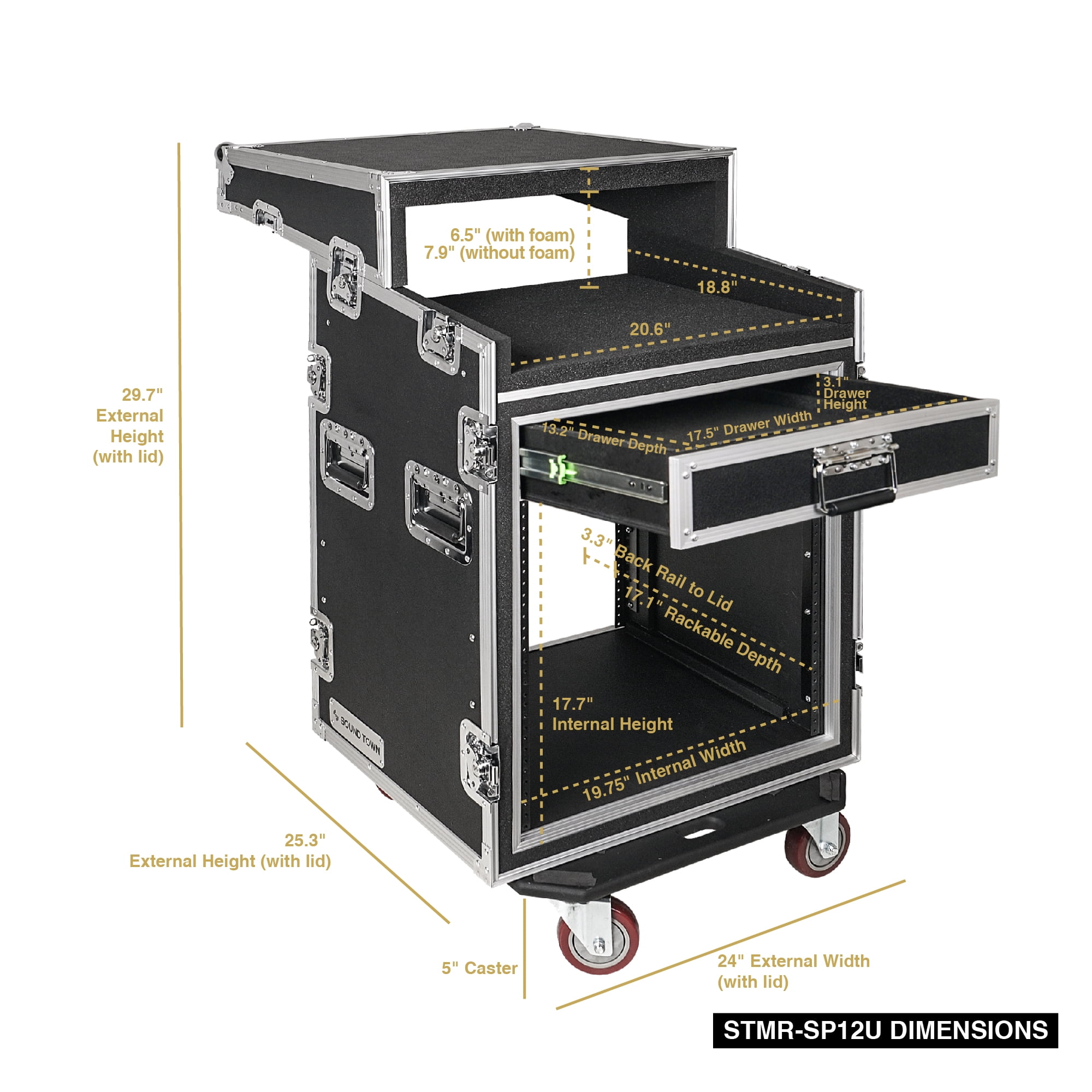 Sound Town Shock Mount 8U ATA Rack Case with 21 Rackable
