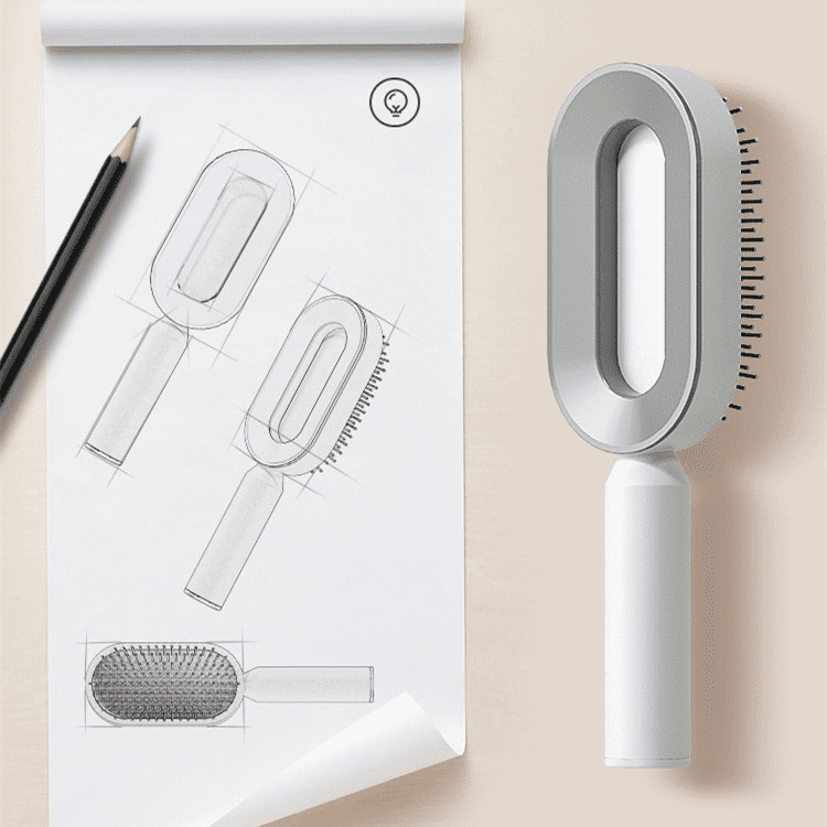 Pinkiou Self Cleaning Hair Brush with Holder-New 3D Air Cushion Brush for Detangling-Easy Clean Hair Brush for Women&Men-Paddle Hair Brush with Nylon Bristles for Thick/Curly/Long/Short Hair
