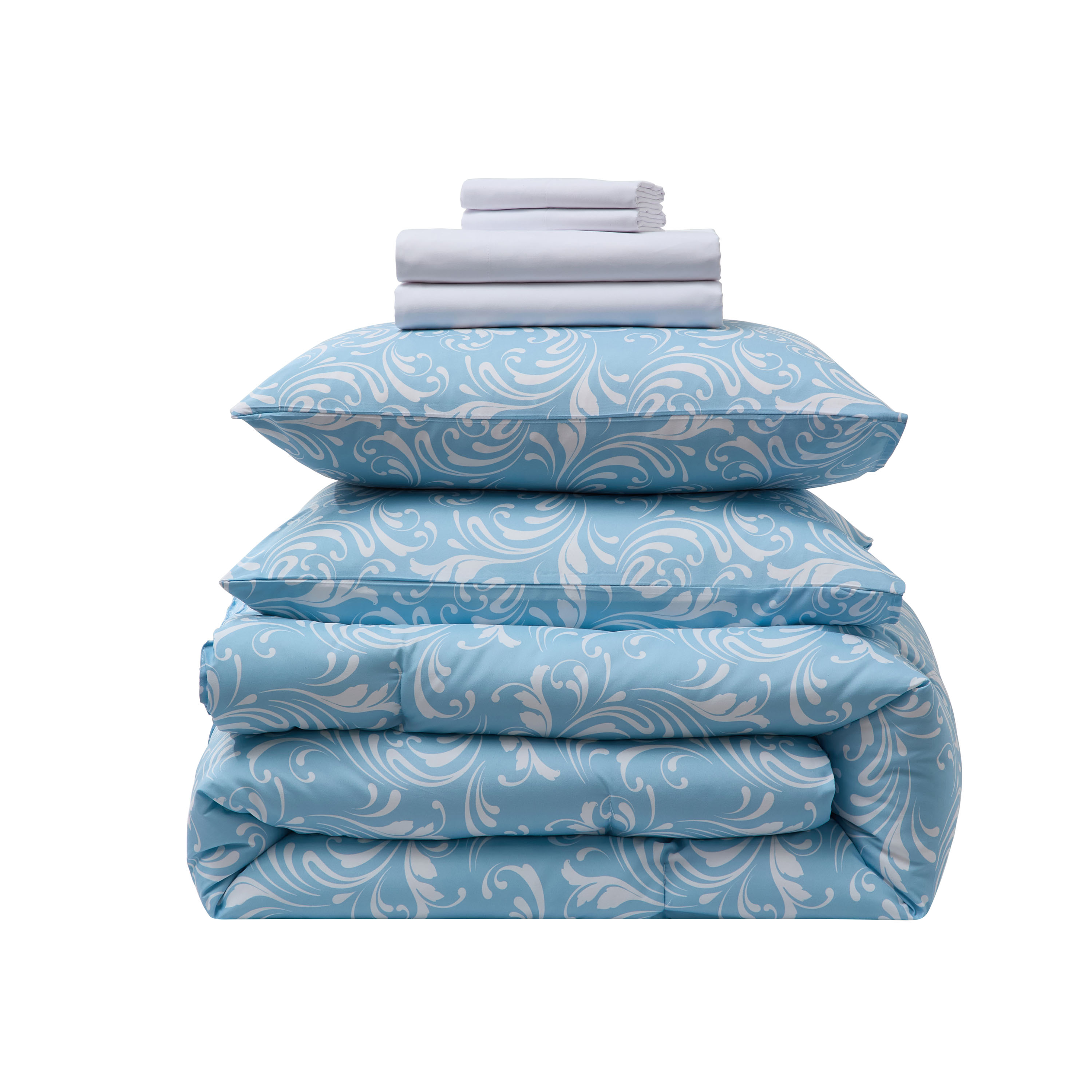 LammaLoe Full Size Comforter Set, 7 Piece Biomorphic Bed in a Bag Full, Bedding Comforter Set with Sheets, Modern Bed Set, Blue