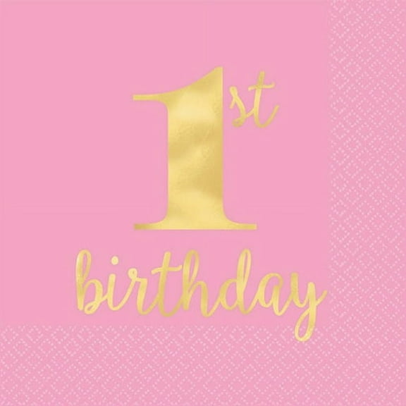 1st Birthday 'Pink and Gold' Premium Lunch Napkins (16ct)