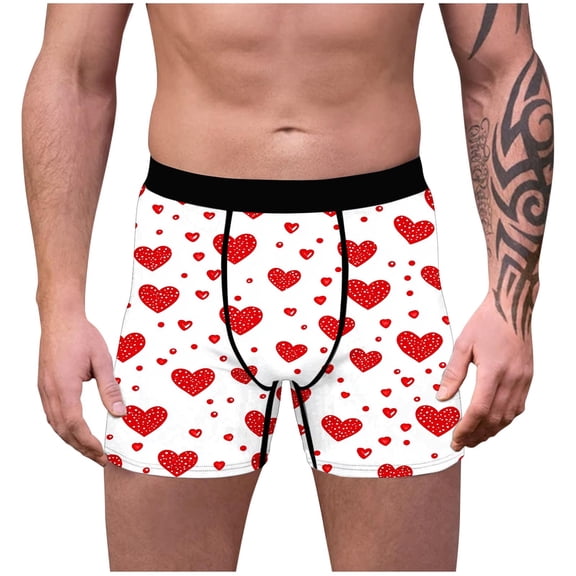Vetsdori Mens Underwear Elastic Waist Holiday Boxers Cozy Gift for Men Valentine's Day Soft Ropa Hombre Heart Print Boxer Briefs for Men