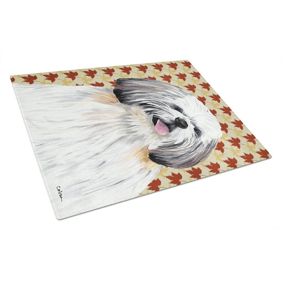 Caroline's Treasures Shih Tzu Fall Leaves Portrait Glass Cutting Board Large