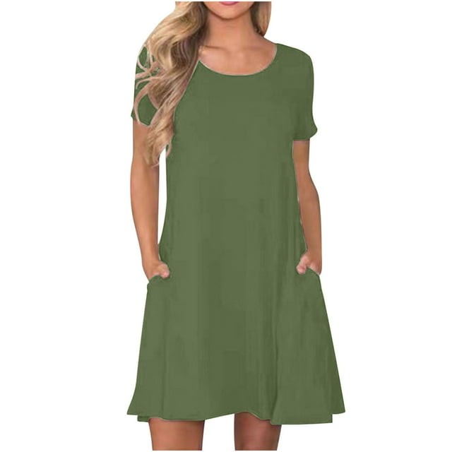 fatyb Robes d'Été pour Femmes 2025 Robes T-Shirt Décontractées avec Poches Manches Courtes Tuniques Amples