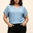 thumbnail image 2 of Staron Plus Size Tops for Women Eyelet V Neck Short Sleeve Casual Loose Blouses Summer Beach Vacation Tshirts, Light Blue 3XL, 2 of 7