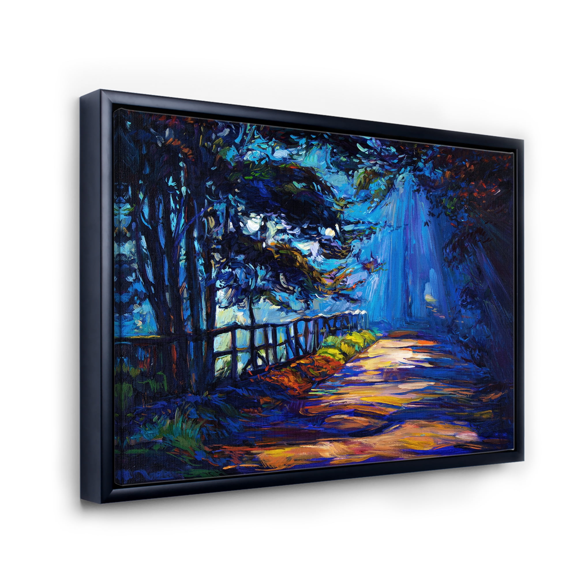 Designart 'Park Road In The Afternoon Shadows' Lake House Framed Canvas Wall Art Print