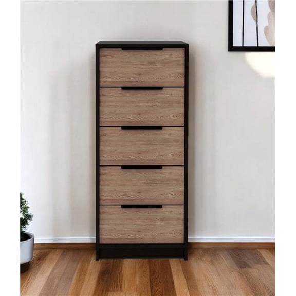 HomeRoots 544007 18 in. Brown & Black Five Drawer Standard Chest