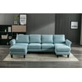 thumbnail image 3 of 108" U-shaped Sectional Couch, 6-Seat Linen Modular Couch with Chaise Lounge and Removable Cover, Modern Corner Couch with Ottoman for Living Room, Light Blue, 3 of 9