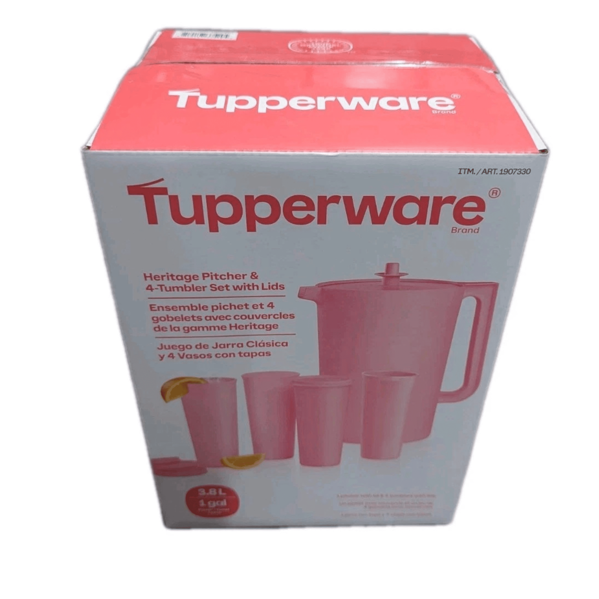 Tupperware Heritage Pitcher & 4-Tumbler Set with Lids-Pink
