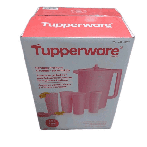 Tupperware Heritage Pitcher & 4-Tumbler Set with Lids-Pink