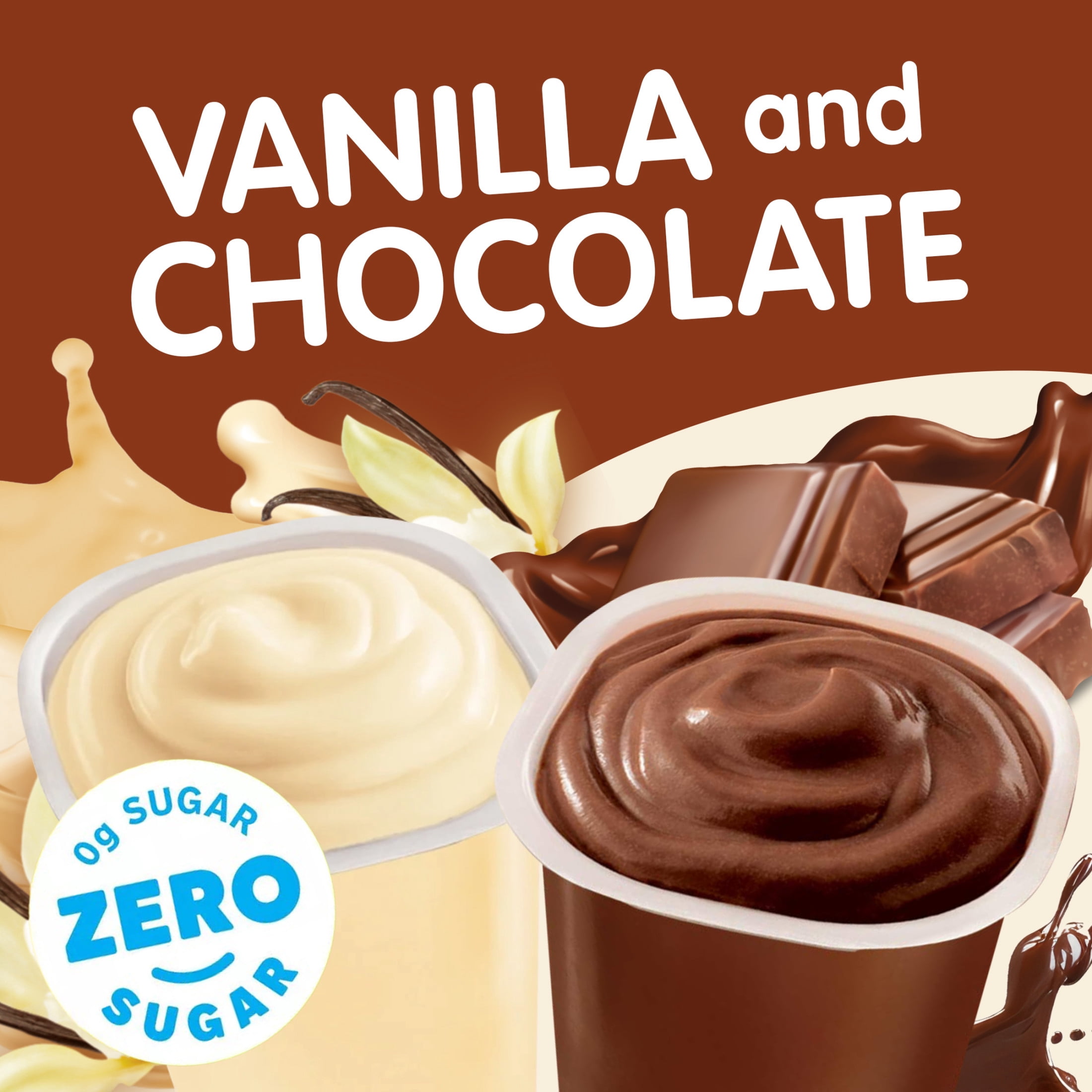 Snack Pack Zero Sugar Chocolate Pudding and Vanilla Pudding, 3.25 oz Pudding Cups, 12 Count Family Pack
