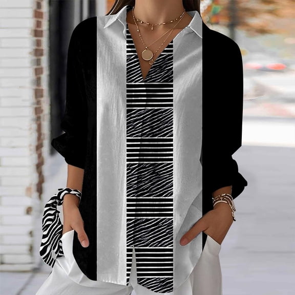 Women's Colorblock Stripe Long Sleeve Button Down Shirt