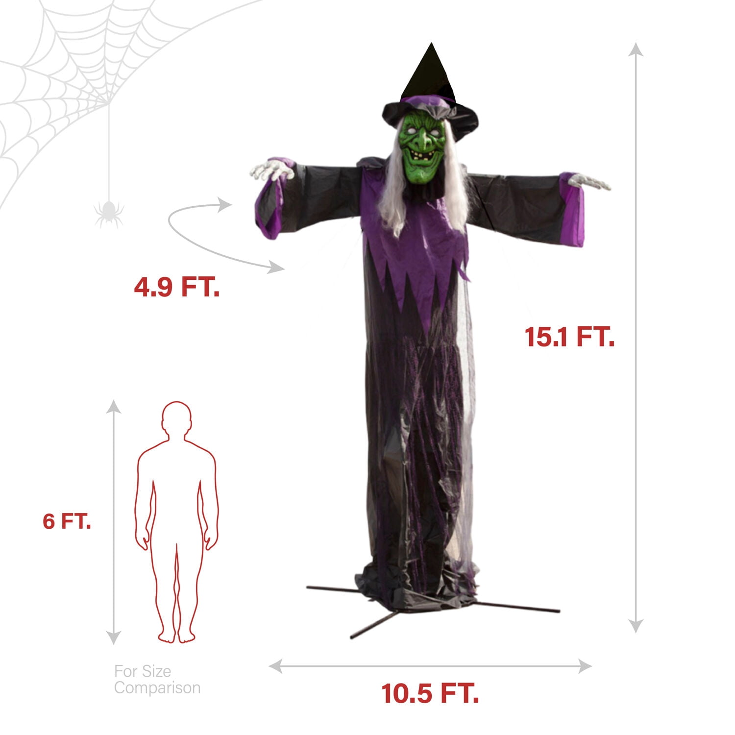 Haunted Hill Farm 15 ft Animatronic Witch with Lights and Sound, Outdoor Halloween Decoration, HHWITCH-48FLSA