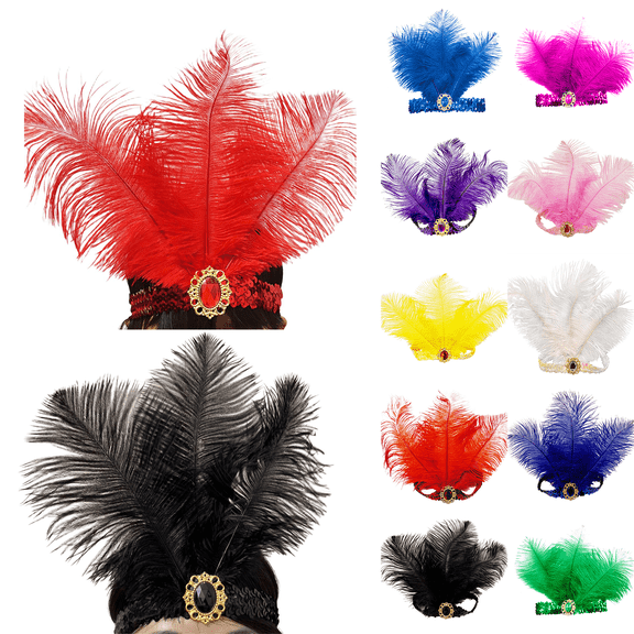 Women 1920s Flapper Headband BWASD Multiple Colors Party Headdress Mardi Gras 1920s Sparkling Sequin Showgirl Flapper Headband Cocktail for Retro Parties Black