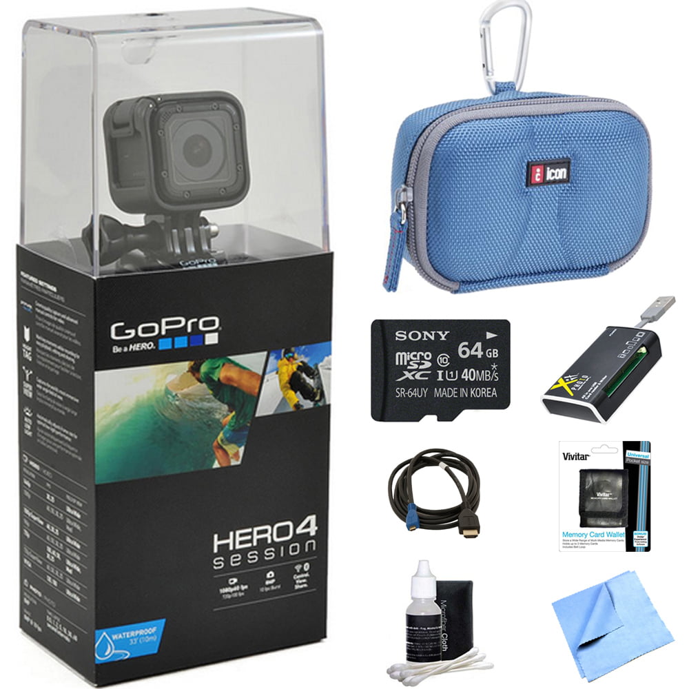 Gopro Hero4 Action Camera Ready For Adventure Bundle Includes Gopro Hero 4 64gb Micro Sdxc Memory Card Case Card Reader Memory Card Wallet Hdmi Lens Cleaning Kit And Beach Camera Cloth