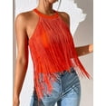 thumbnail image 3 of Women’s Fringe High Neck Tank Tops Sleeveless Halter Tassel Tops Solid Casual Boho Chic Shirts Rave Club Party Cowgirl Vest Tops Y2K Asymmetrical Fringed Hem Crop Top Blouse, 3 of 6