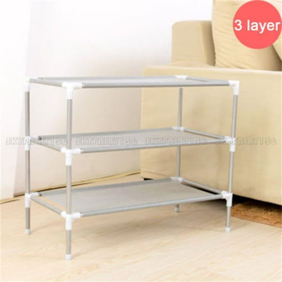 Resenkos Classics 3-Tier Iron Mesh Utility Shoe Rack, Chrome, Gray