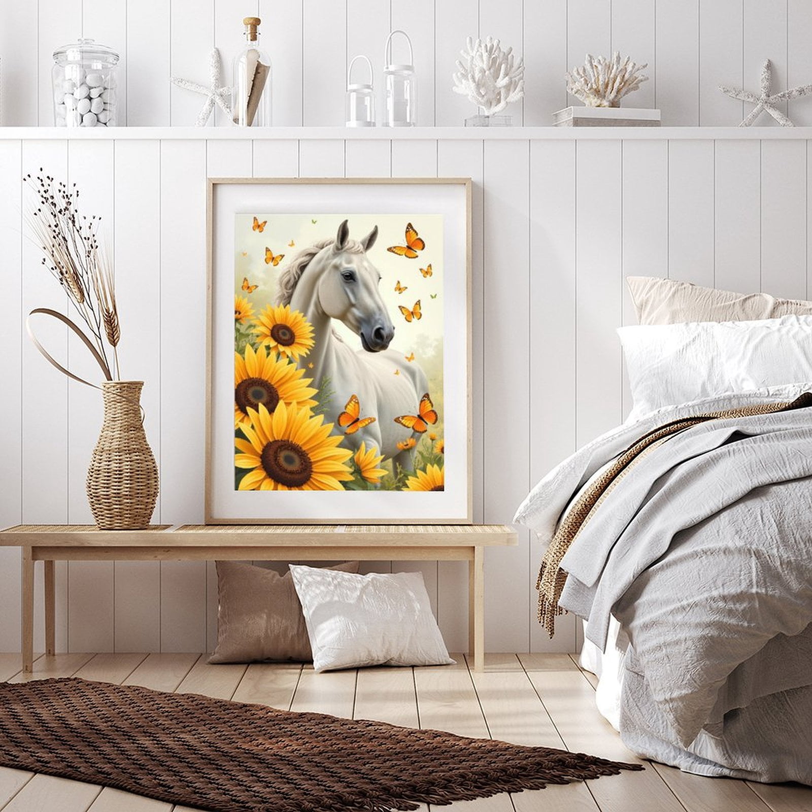 Diamond Art Kit for Adults, Horse Sunflowers Butterflies Scene Diamond Painting for Adults Beginners, DIY Diamond Art Painting Kits, 5D Diamond Painting Crafts for Home Decor 12x16 Frameless
