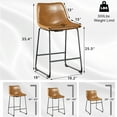 thumbnail image 3 of Waleaf 26 inch Bar Stools Set of 2,Counter Height Bar Stools with Back, Modern PU Leather Stools with Metal Leg and Footrest, 3 of 8