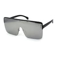 thumbnail image 2 of 80s Retro Robotic Large Shield Flat Top Plastic Sunglasses Black Silver Mirror, 2 of 4