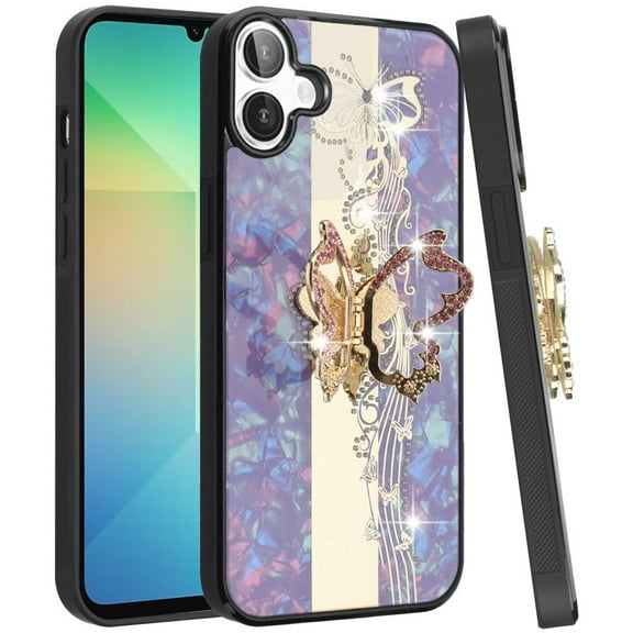 Designed for Samsung Galaxy A06 Diamonds 3D Butterfly Bling Sparkly Glitter Ornaments Engraving Hybrid with Ring Stand Fashion Phone Case Cover - Enchanted Butterfly Purple