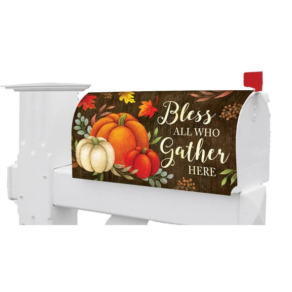 Fall Thanksgiving Bless All Who Gather Pumpkin Magnetic Mailbox Cover