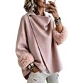 thumbnail image 2 of Coats For Women Short Fuzzy Cuff Draped Collar Loose Fit Outerwear Solid Color Long Sleeve Casual Jacket For Fall Winter, 2 of 6