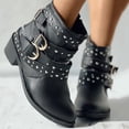 thumbnail image 5 of YLYL Women's Ankle Boots Fashion Studded Ankle Strap Chunky Heel Side Zipper Punk Goth Motorcycle Booties, 5 of 8