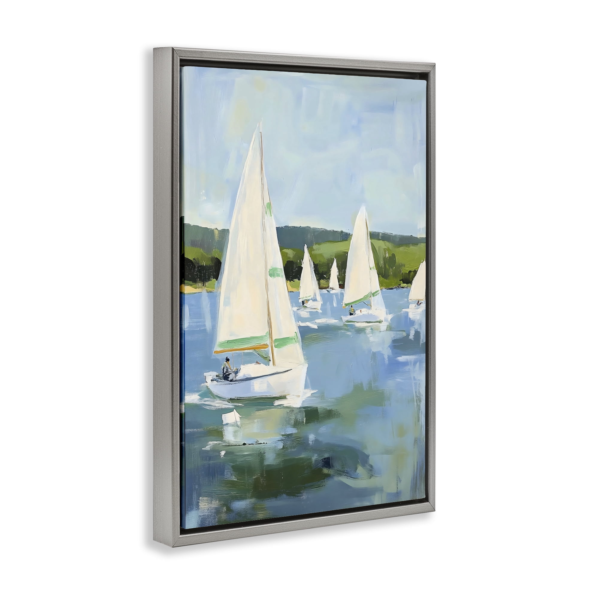 Stupell Industries Boat Race Regatta Gray Framed Floater Canvas Wall Art, design by Petal Prints Design