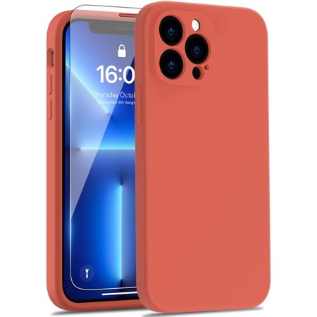 QICICI-Designed For Iphone 14 Pro Case With Screen Protector - Liquid Silicone Slim Fit - Soft Microfiber Lining - Shockproof Protective Phone Cover For Men Women Girls 6.1 - Orange