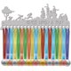 thumbnail image 1 of Exhibidor de medallas de atletismo, soporte para medallas, estante colgante de metal deportivo para corredores, premios para atletas, decoración de pared de hierro con forma de castillo con 20 ganchos, 1 of 9