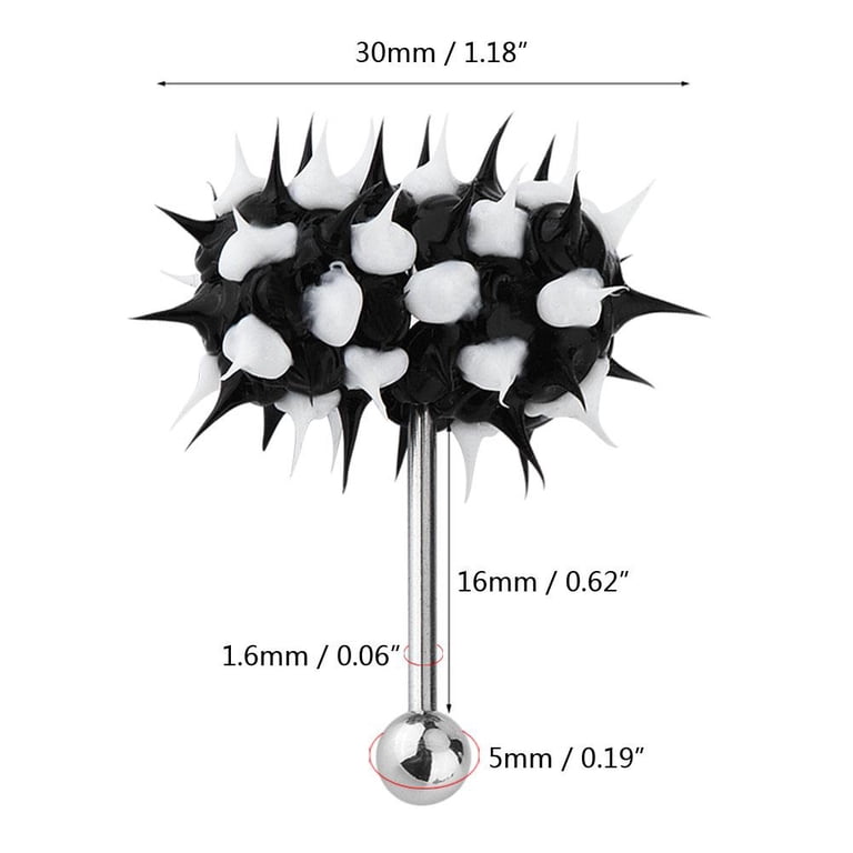Surgical Steel Tongue Rings Vibrating 14G Tongue Barbell - Silver Black  Body Jewelry With Metal Bar For Piercings Unisex Adult Vibrating Barbell