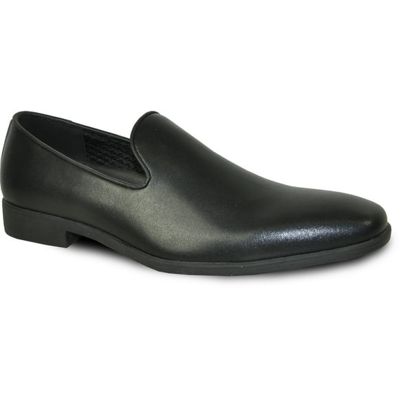 VANGELO Men Dress Shoe VALLO-3 Loafer Slip On Formal Tuxedo for Prom Wedding Plain Square Toe Ortholite Insole Black Patent Blank Matte