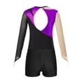thumbnail image 4 of TSSOE Kids Girls Gymnastic Leotard Mesh Long Sleeve Rhinestones Ballet Dance Bodysuit Top with Sports Shorts Set Purple&Black 10, 4 of 7