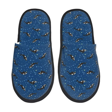 Balery Whales Swim Slient Indoor Furry Fleece Comfort House Shoes Soft Non-Slip Home Shoes Cotton slippers House Slippers-- Medium
