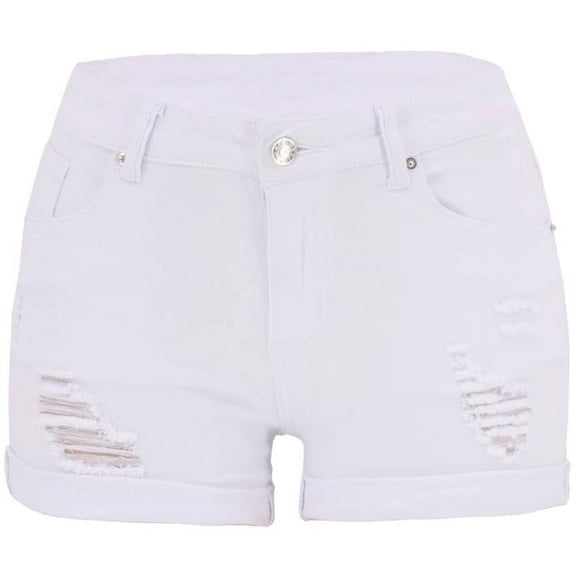 Women Mid Rise Ripped Stretchy Jeans Shorts Frayed Raw Hem Casual Denim Shorts