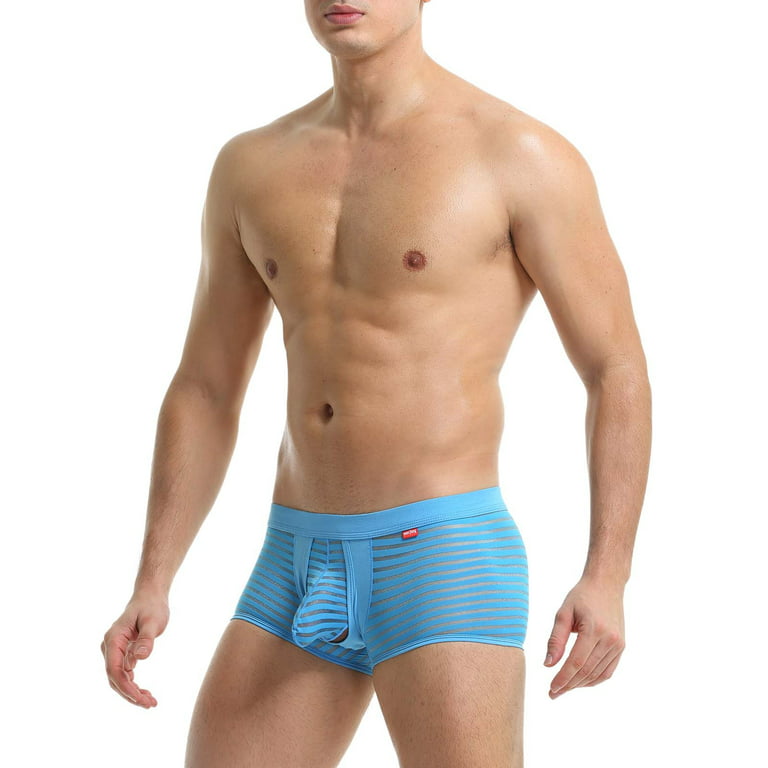 Akiihool Underpants Men's Dual Pouch Underwear Micro Modal Trunks Separate  Pouches with Fly (Sky Blue,L) 