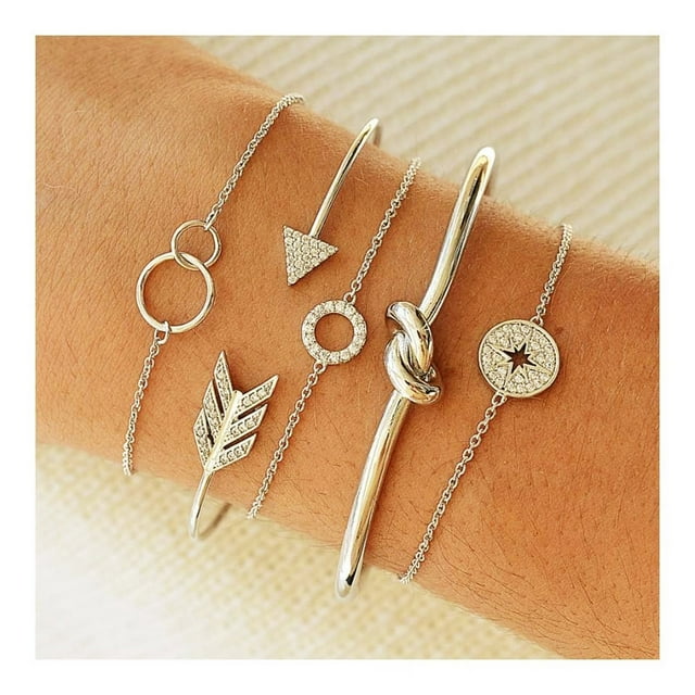 Fiudx Juego de 5 Pulseras de Diamantes con Diseño Geométrico de Cadena. Accesorio Versátil. Elegantes Brazaletes Apilables. Uso Diario. Regalo Perfecto para Mujer. Satisfacción Garantizada.