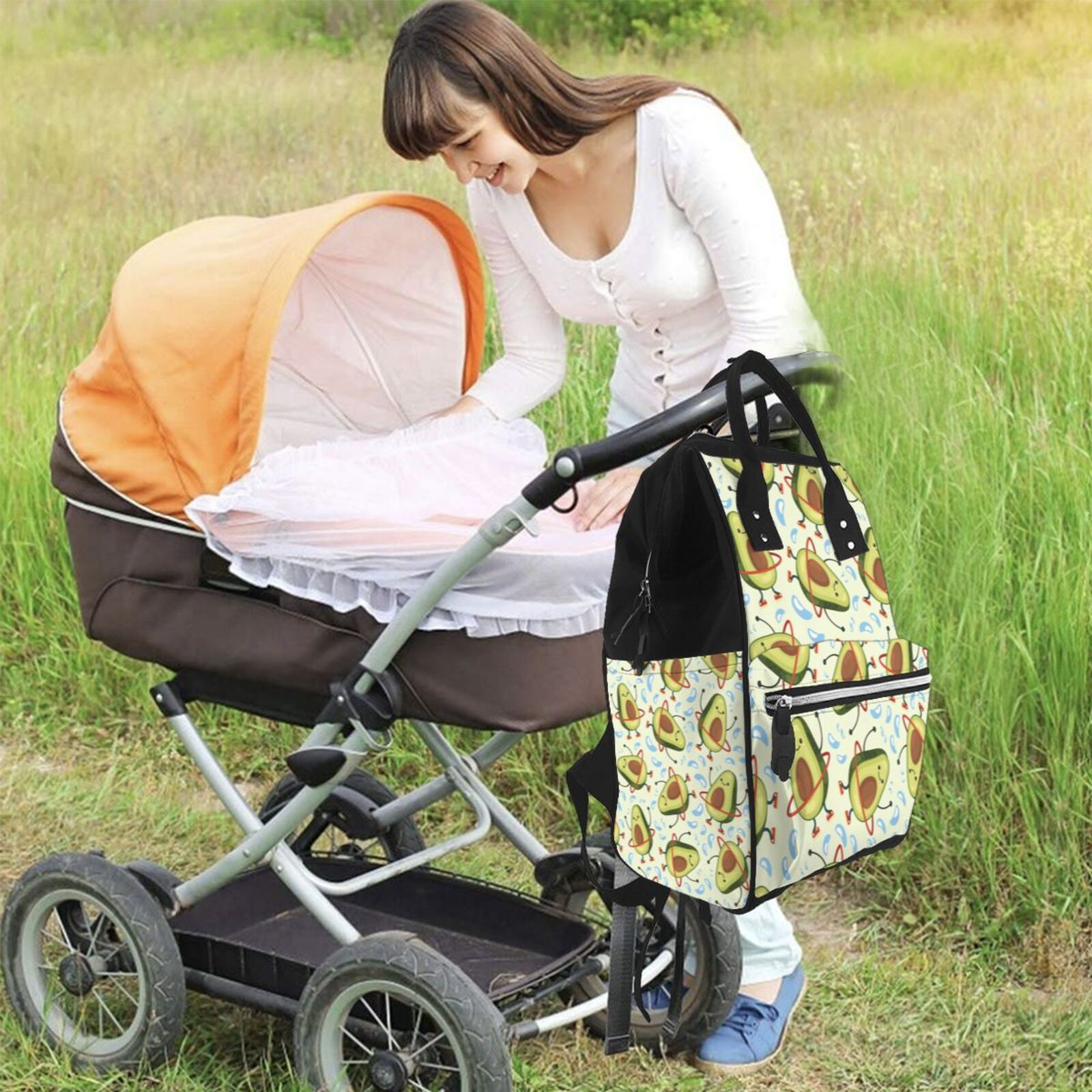 Fuzoiu Avocado Doing Sport Print Diaper Bag Backpack,Baby Essentials Travel Tote,Multi function Waterproof Diaper Bag, Travel Essentials Baby Bag - Unisex