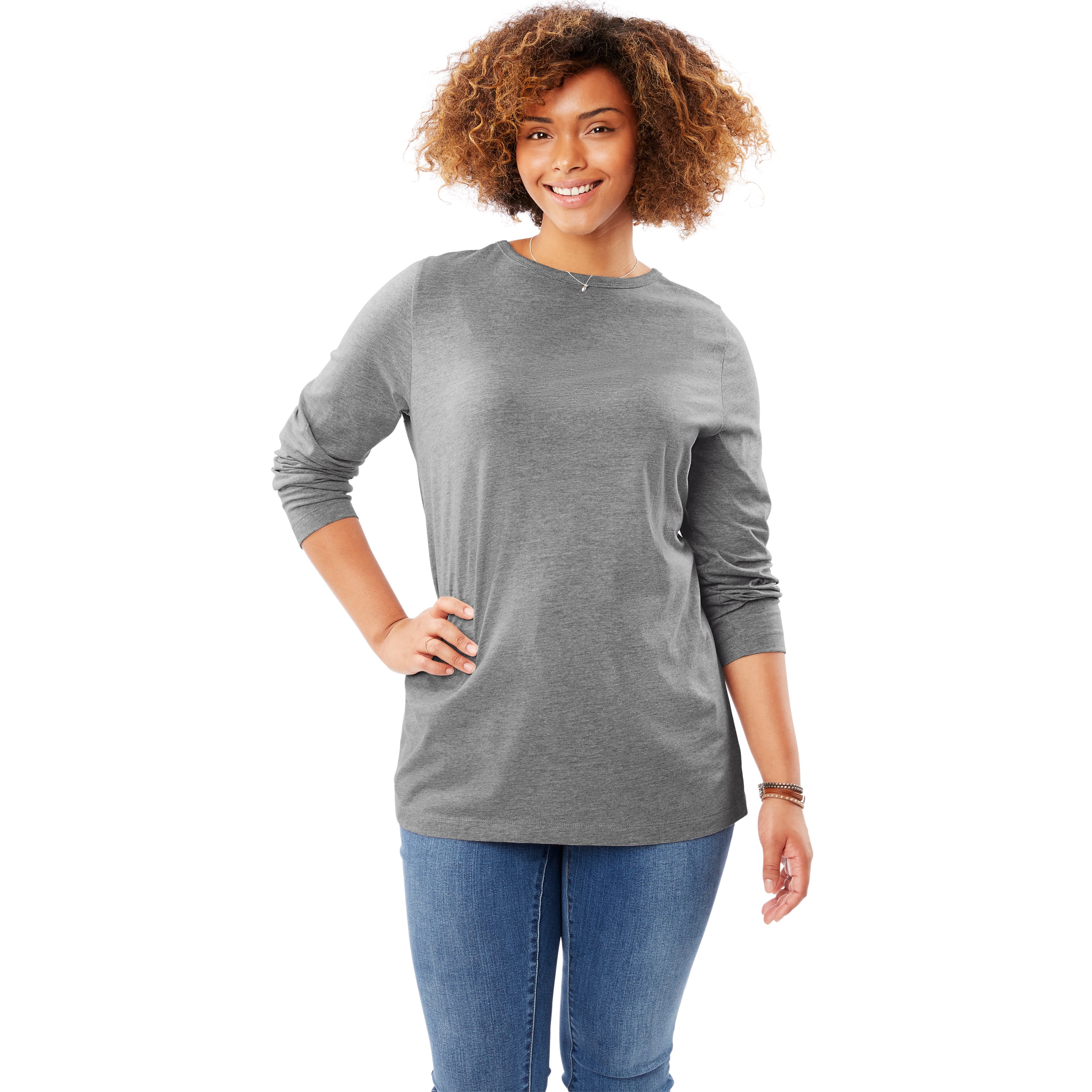 Woman Within Womens Plus Size Perfect Long-Sleeve Crewneck Tee Shirt 