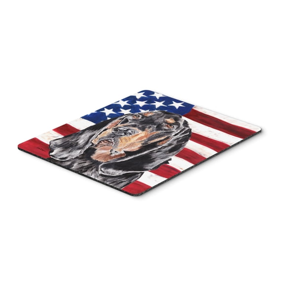 Black and Tan Coonhound with American Flag Mouse Pad Hot Pad or Trivet